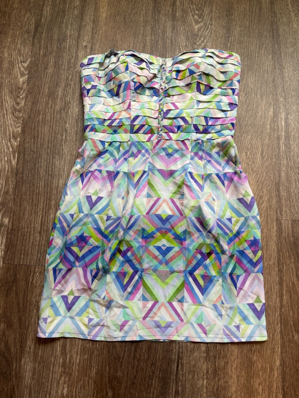 Charlie Jade Strapless Geometric Print Mini Dress in Pastel Multicolor
